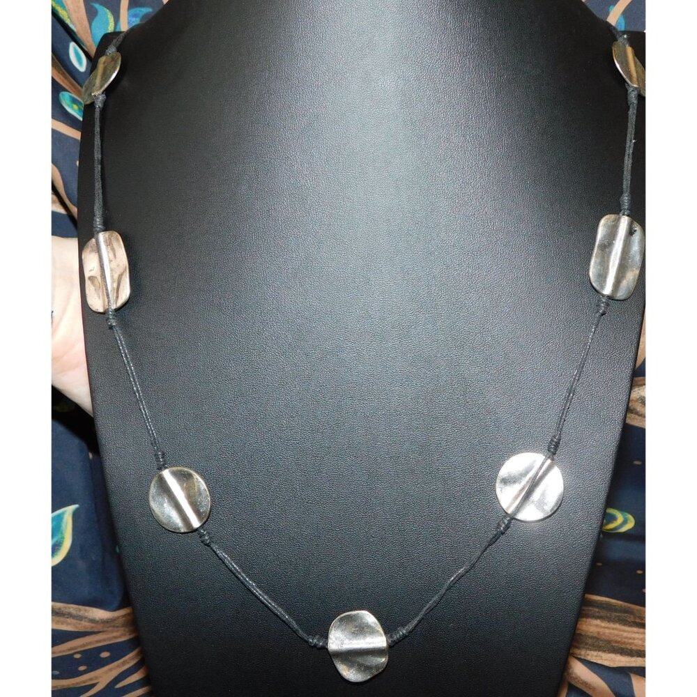 Brutalist Hammered Disc Silver Tone Station Necklace